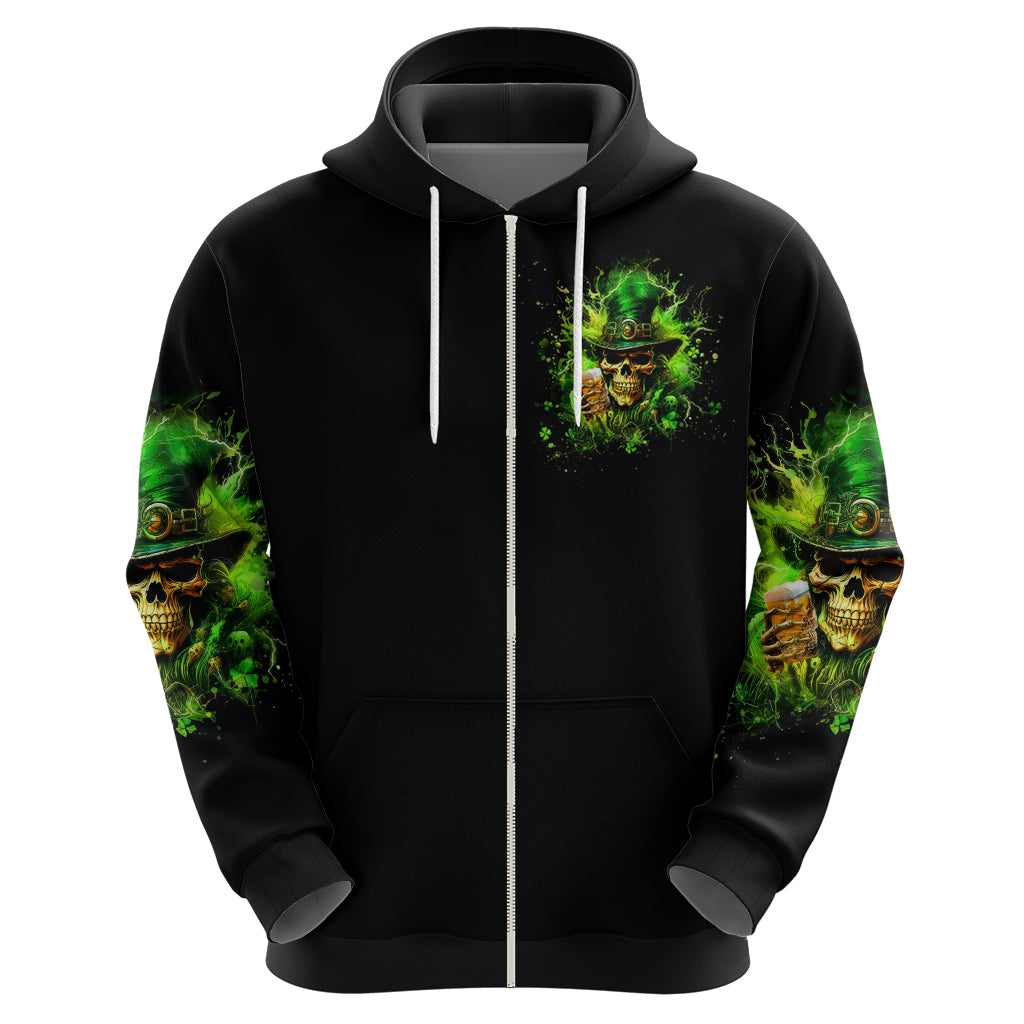 Irish Skull Zip Hoodie The Devil Whispered To Me I'm Coming For You I Whisper Back Bring Beer - Wonder Print Shop