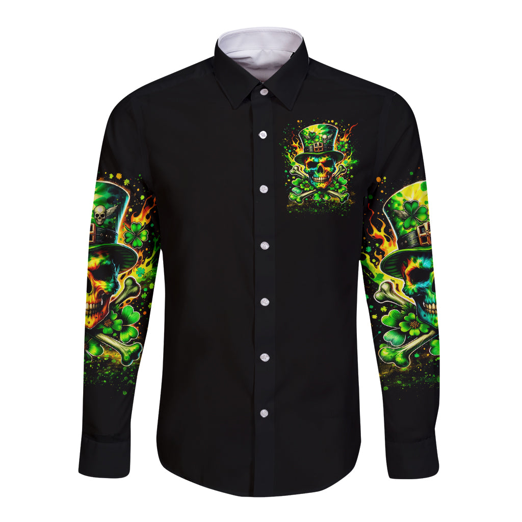 Irish Skull Long Sleeve Button Shirt Let The Shenanigans Begin - Wonder Print Shop