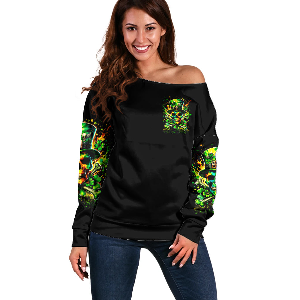 Irish Skull Off Shoulder Sweater Let The Shenanigans Begin - Wonder Print Shop