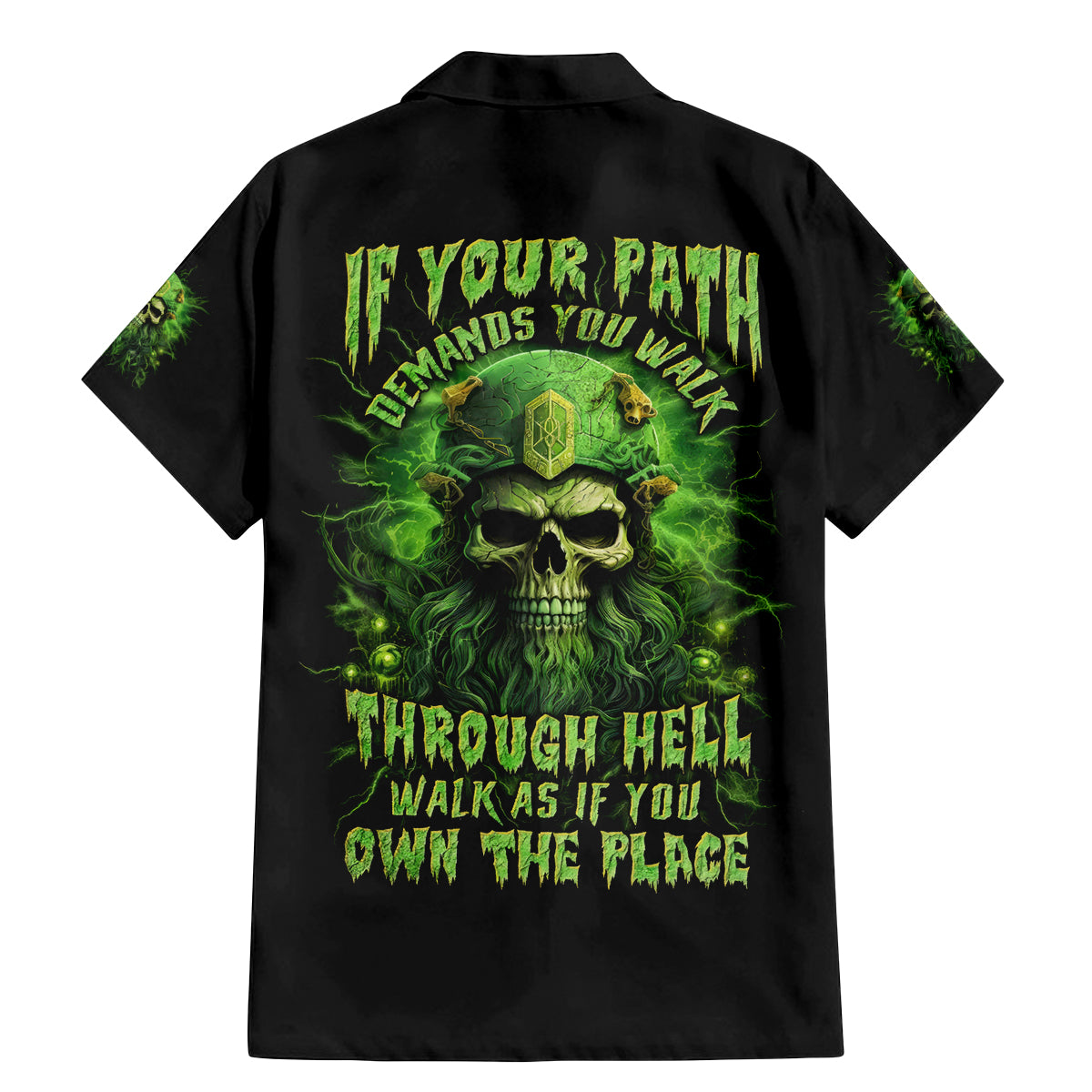 Viking Skull Family Matching Mermaid Dress and Hawaiian Shirt If Your Path Demnads You Walk Through Hell Walk As If You Own The Place - Wonder Print Shop