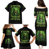 Viking Skull Family Matching Puletasi and Hawaiian Shirt If Your Path Demnads You Walk Through Hell Walk As If You Own The Place - Wonder Print Shop
