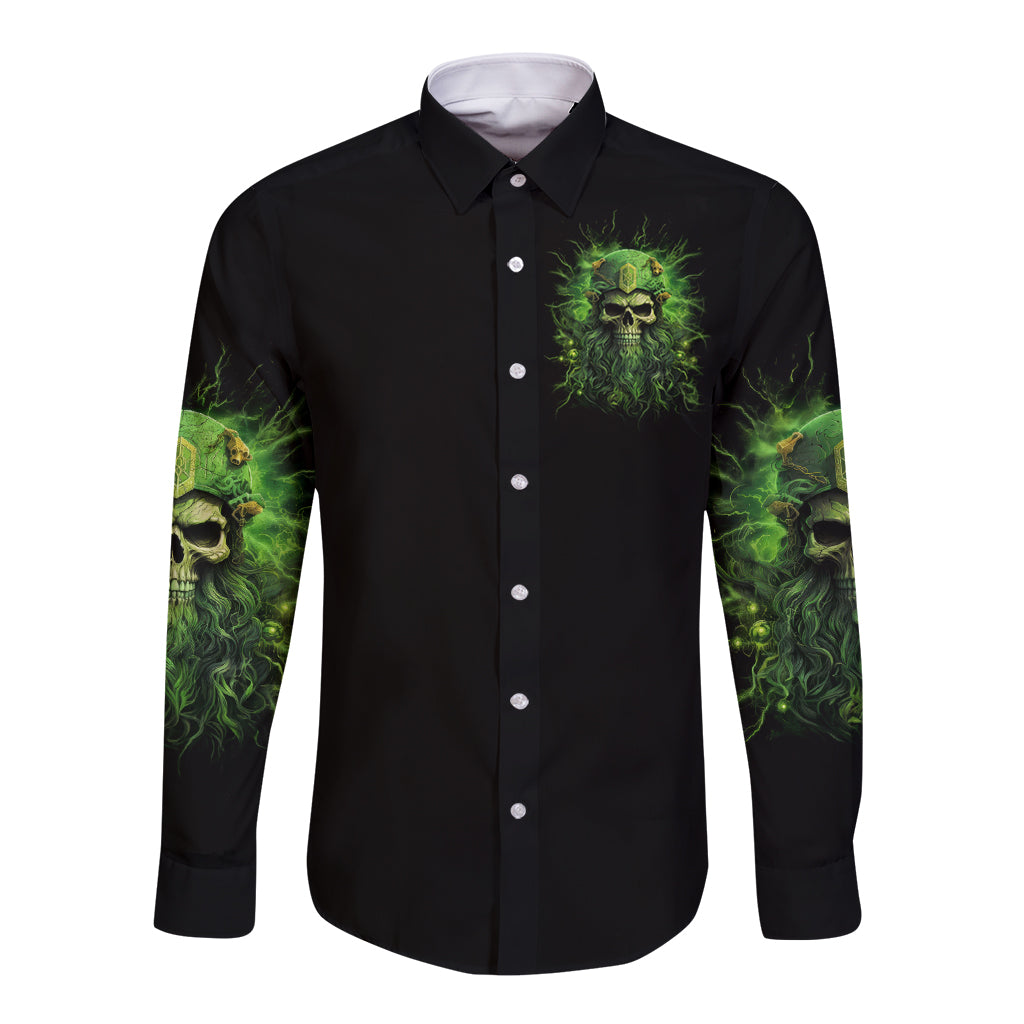 Viking Skull Long Sleeve Button Shirt If Your Path Demnads You Walk Through Hell Walk As If You Own The Place - Wonder Print Shop