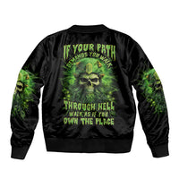 Viking Skull Sleeve Zip Bomber Jacket If Your Path Demnads You Walk Through Hell Walk As If You Own The Place - Wonder Print Shop