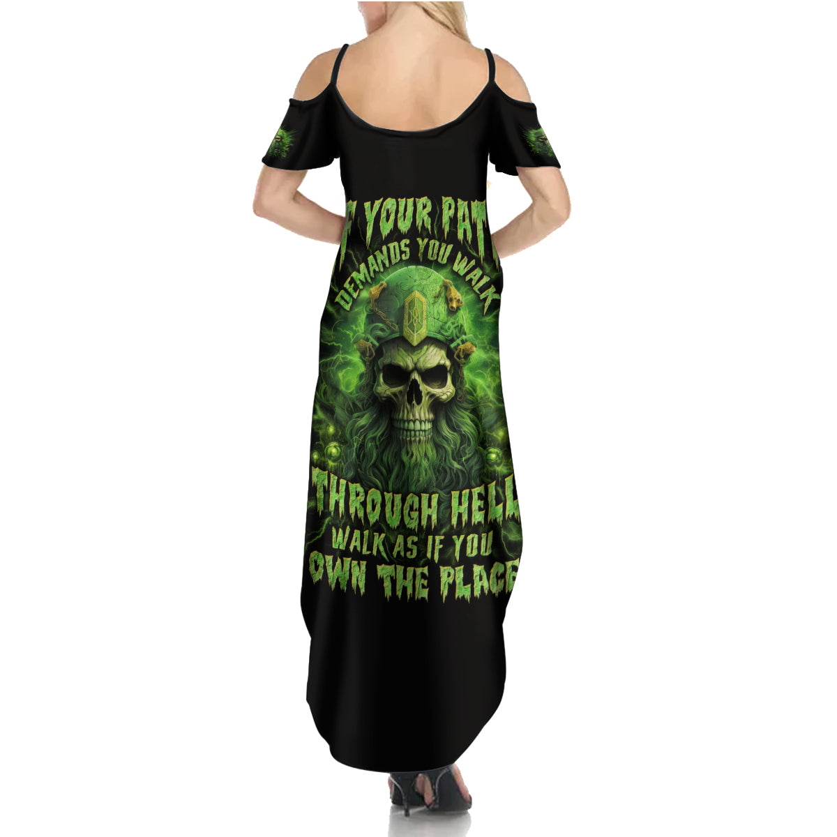 Viking Skull Summer Maxi Dress If Your Path Demnads You Walk Through Hell Walk As If You Own The Place - Wonder Print Shop