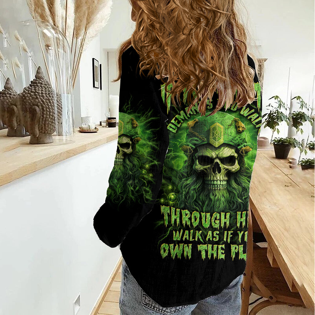 Viking Skull Women Casual Shirt If Your Path Demnads You Walk Through Hell Walk As If You Own The Place - Wonder Print Shop