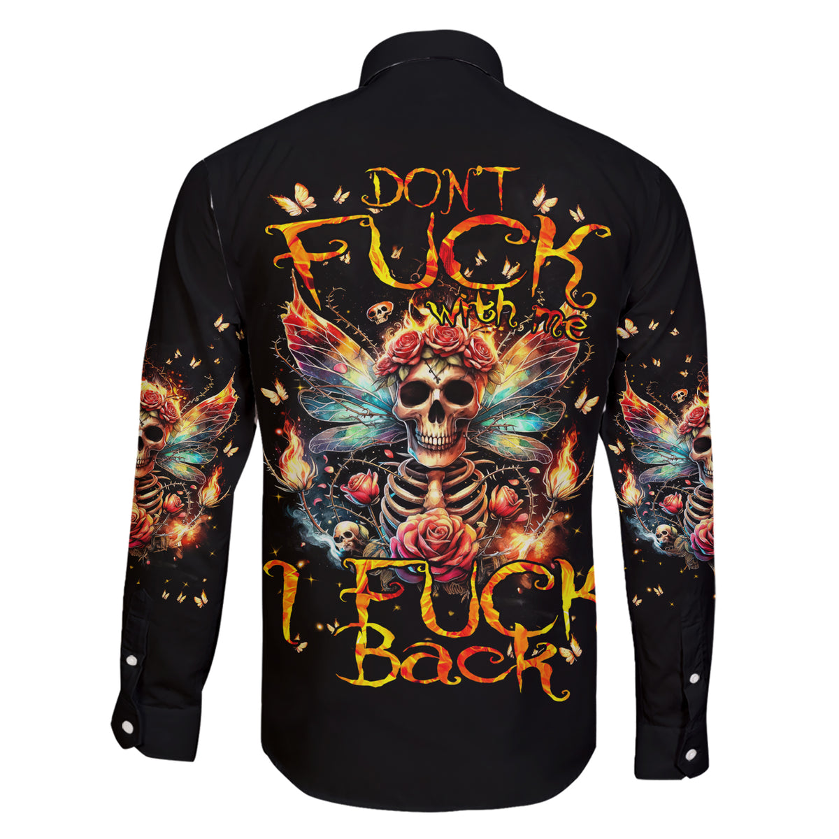Fairy Skull Family Matching Short Sleeve Bodycon Dress and Hawaiian Shirt Don't Fuck With Me I Fuck Back - Wonder Print Shop