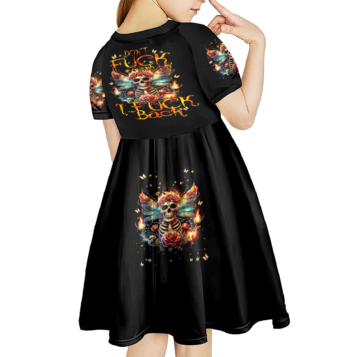 Fairy Skull Kid Short Sleeve Dress Don't Fuck With Me I Fuck Back - Wonder Print Shop