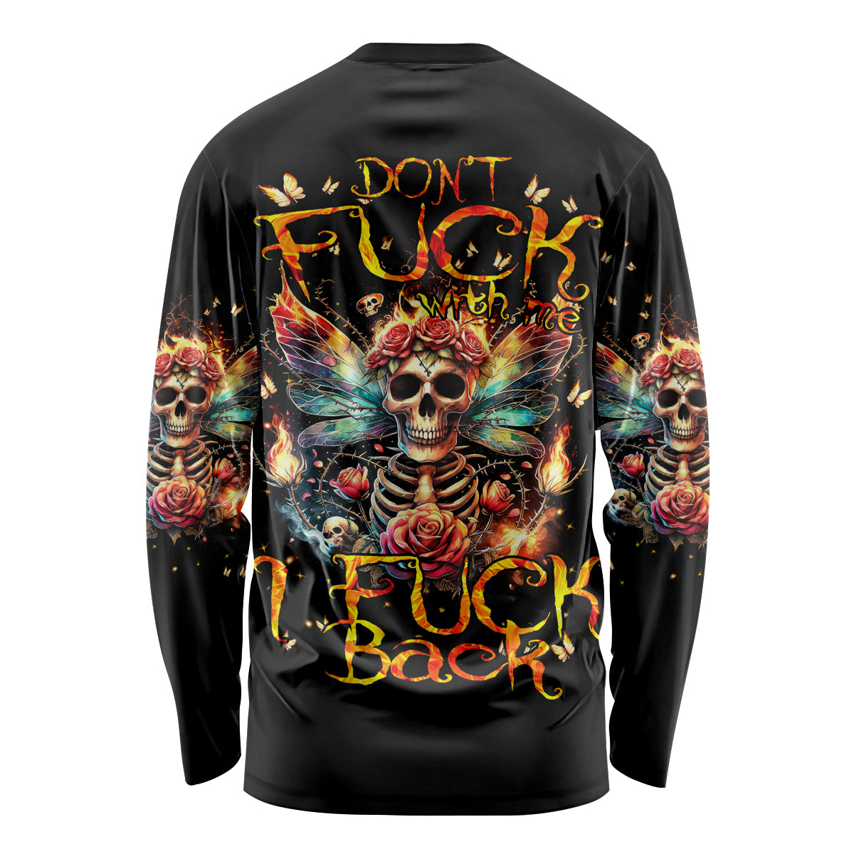 Fairy Skull Long Sleeve Shirt Don't Fuck With Me I Fuck Back - Wonder Print Shop