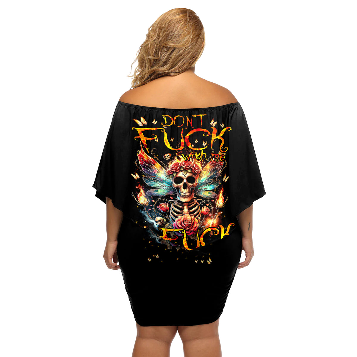 Fairy Skull Off Shoulder Short Dress Don't Fuck With Me I Fuck Back - Wonder Print Shop