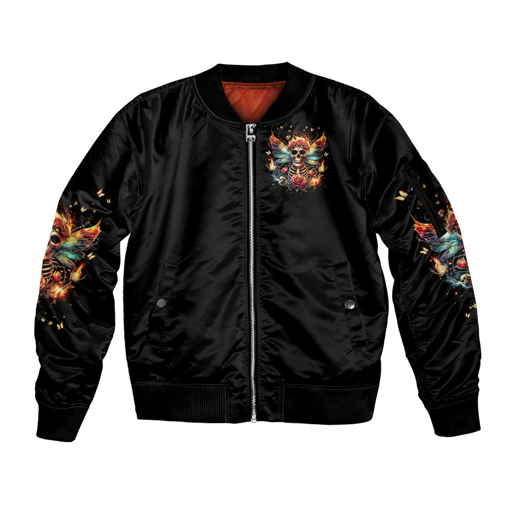 Fairy Skull Sleeve Zip Bomber Jacket Don't Fuck With Me I Fuck Back - Wonder Print Shop