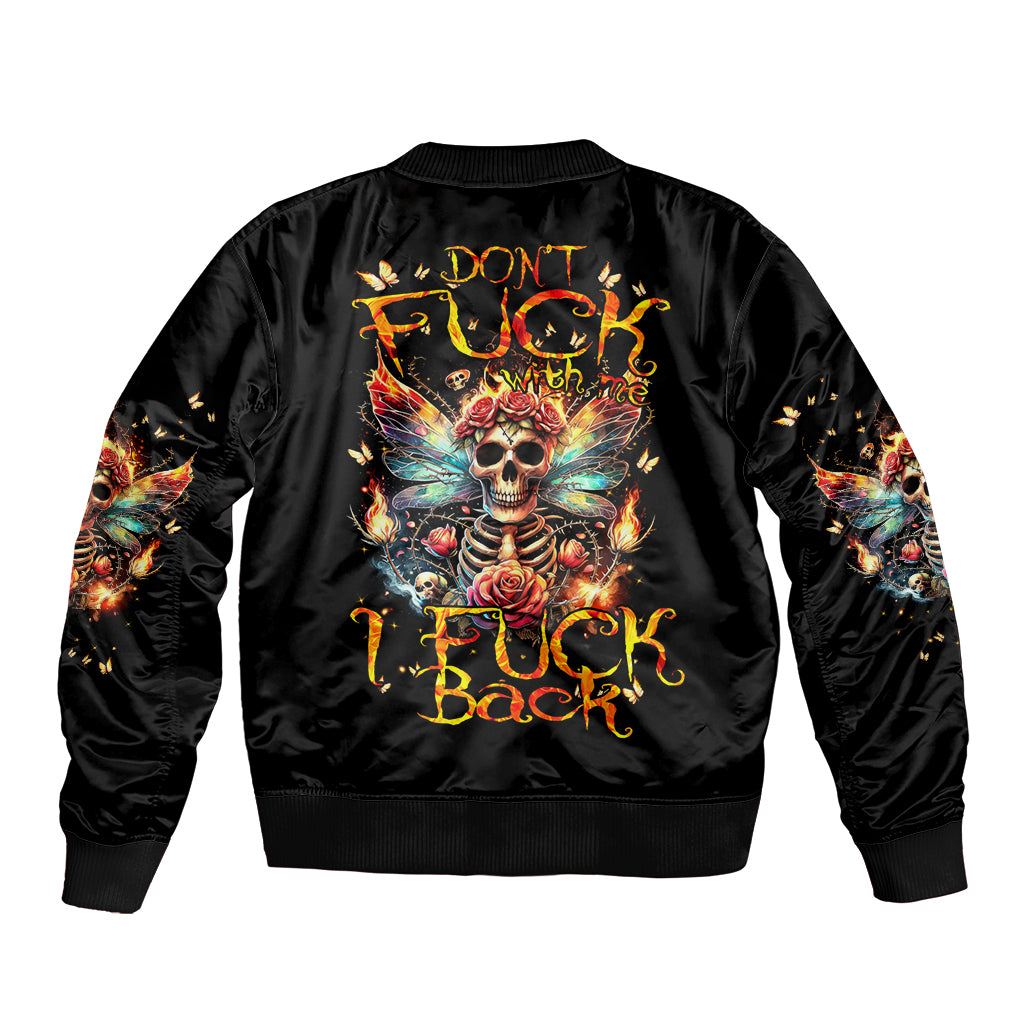 Fairy Skull Sleeve Zip Bomber Jacket Don't Fuck With Me I Fuck Back - Wonder Print Shop