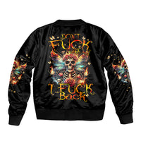Fairy Skull Sleeve Zip Bomber Jacket Don't Fuck With Me I Fuck Back - Wonder Print Shop