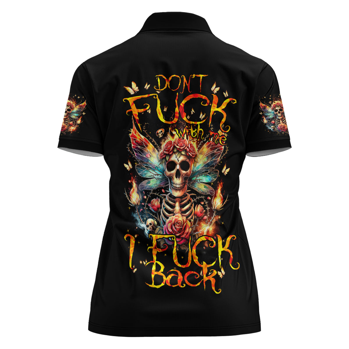 Fairy Skull Women Polo Shirt Don't Fuck With Me I Fuck Back - Wonder Print Shop