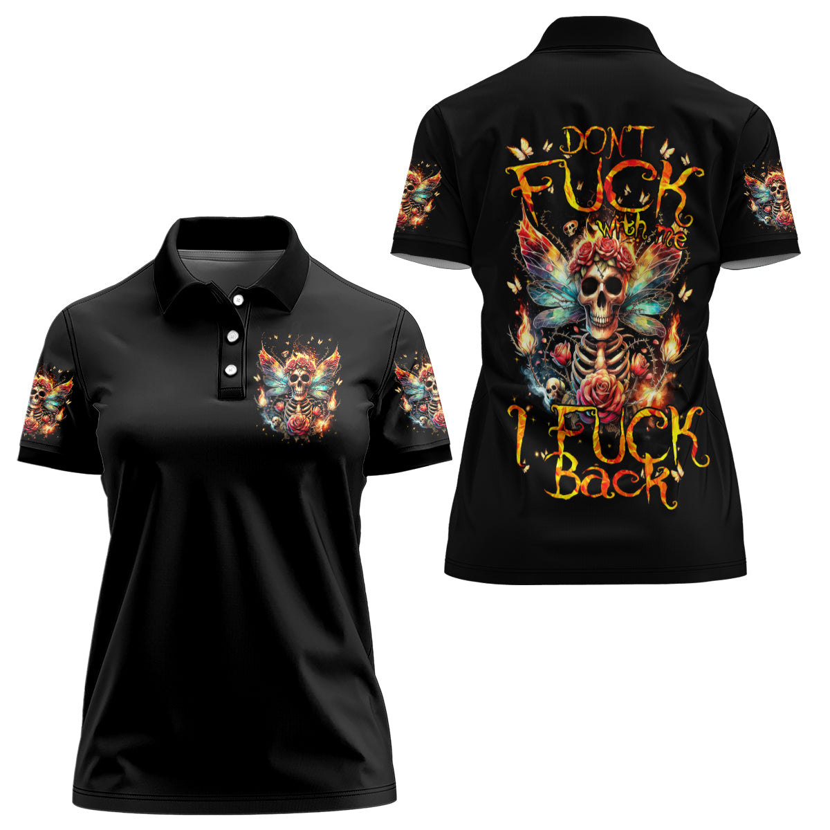Fairy Skull Women Polo Shirt Don't Fuck With Me I Fuck Back - Wonder Print Shop