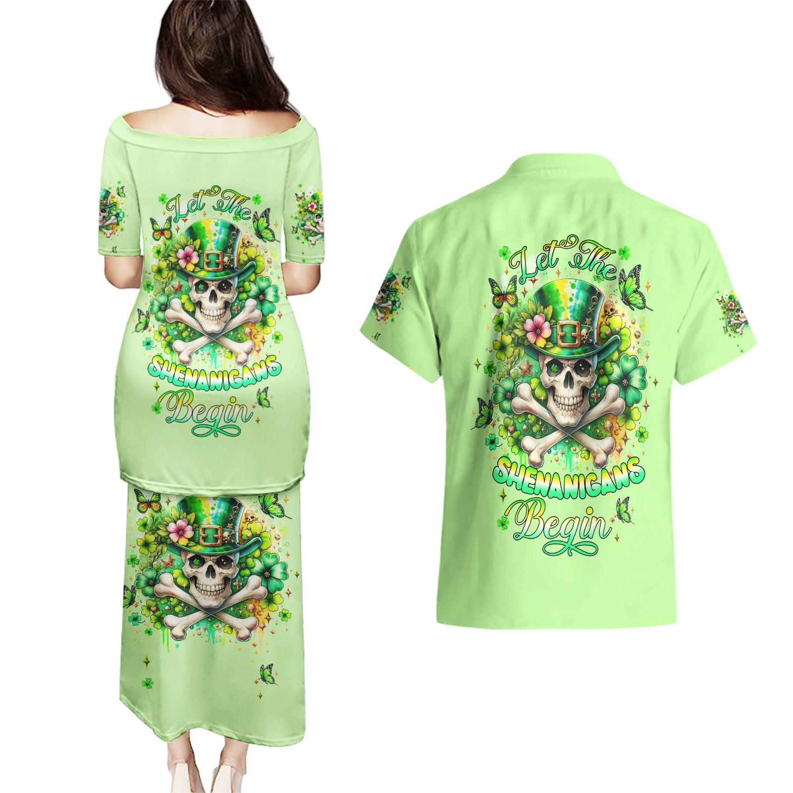 Irish Skull Couples Matching Puletasi and Hawaiian Shirt Let The Shenanigans Begin - Wonder Print Shop