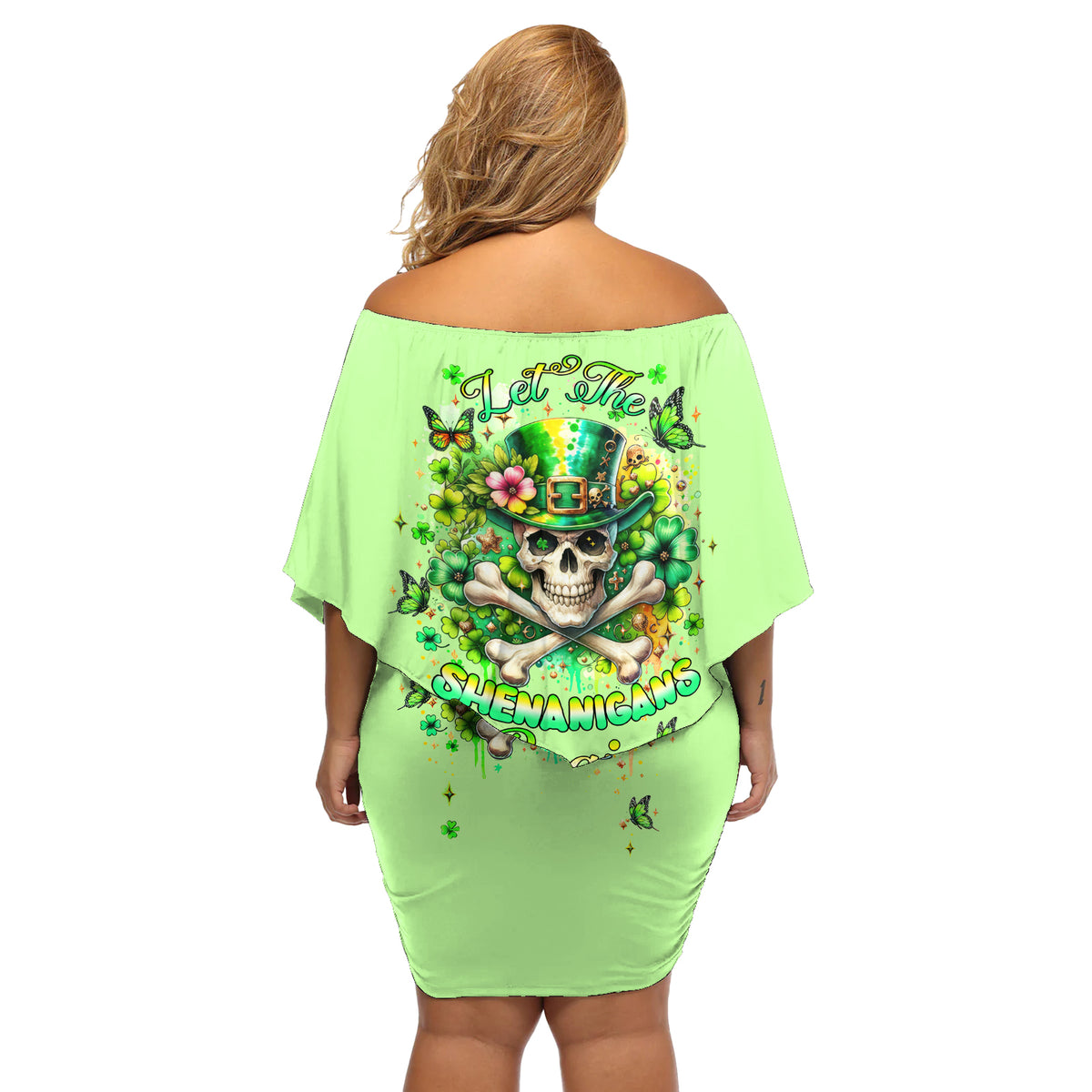 Irish Skull Off Shoulder Short Dress Let The Shenanigans Begin - Wonder Print Shop