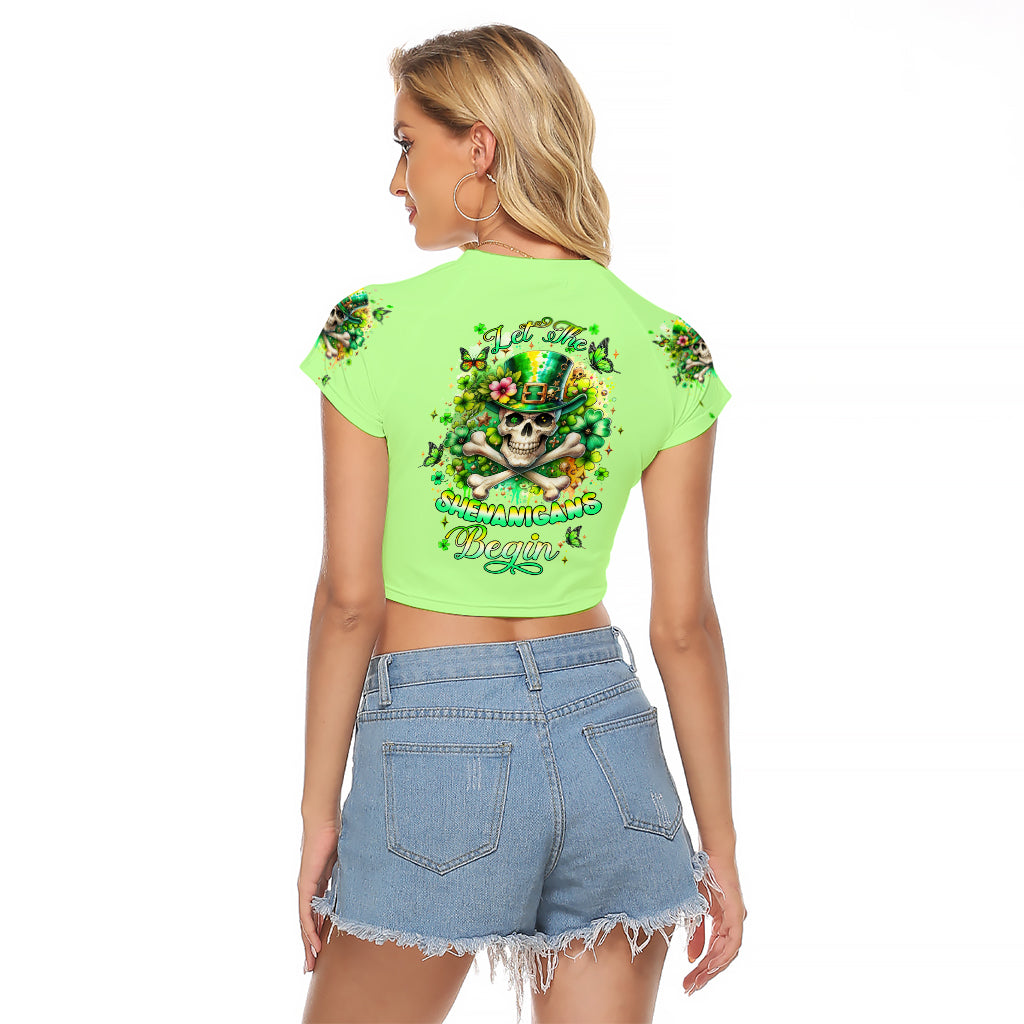 Irish Skull Raglan Cropped T Shirt Let The Shenanigans Begin - Wonder Print Shop