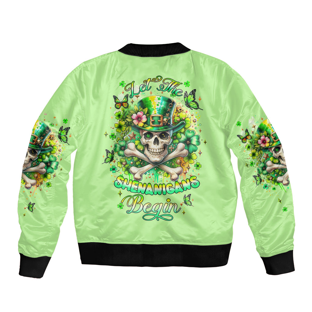 Irish Skull Sleeve Zip Bomber Jacket Let The Shenanigans Begin - Wonder Print Shop