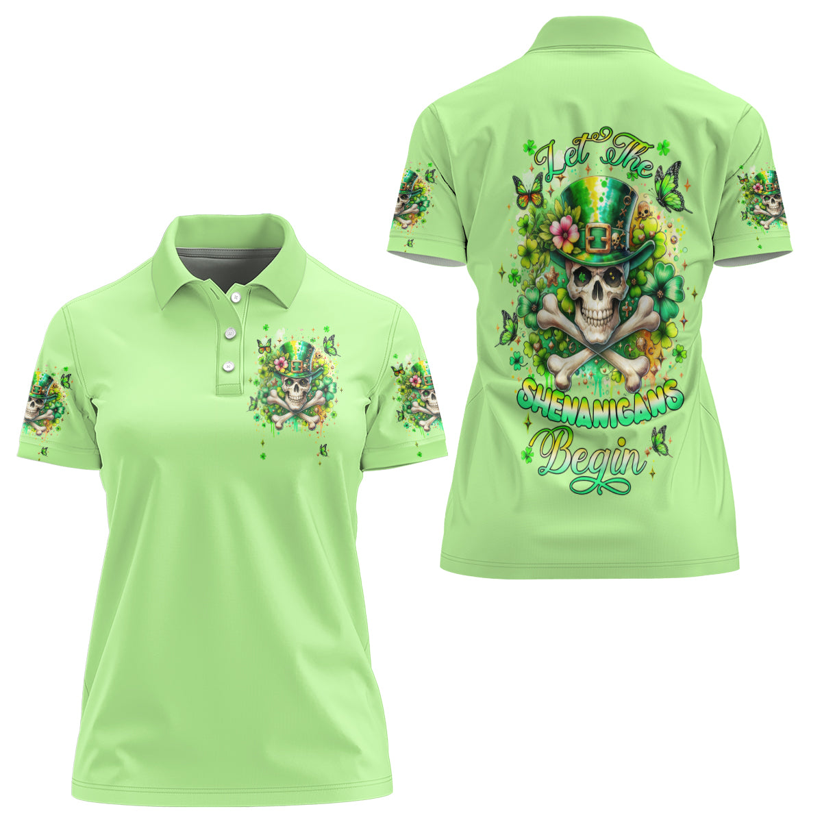 Irish Skull Women Polo Shirt Let The Shenanigans Begin - Wonder Print Shop