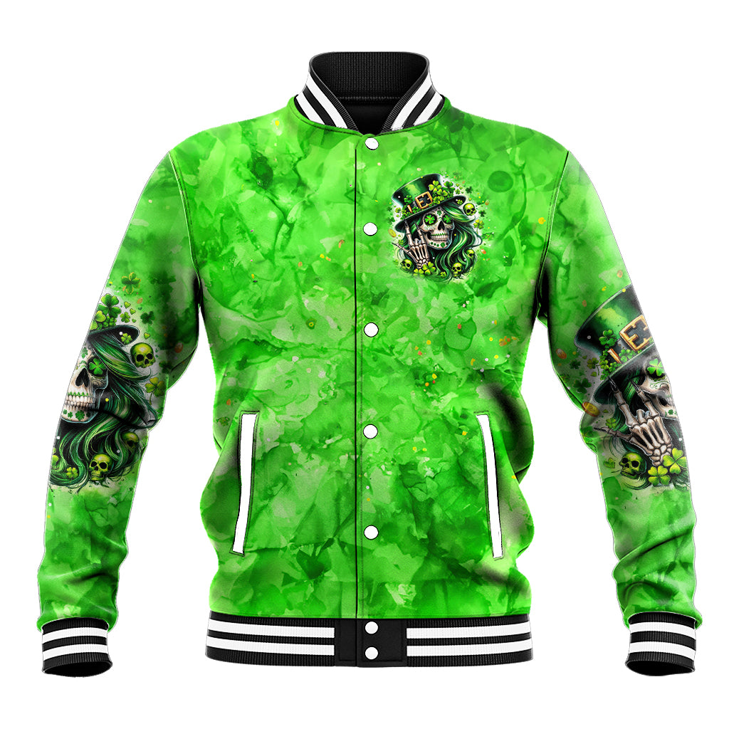 Irish Skull Baseball Jacket Shamrock And Roll - Wonder Print Shop