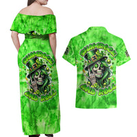 Irish Skull Couples Matching Off Shoulder Maxi Dress and Hawaiian Shirt Shamrock And Roll - Wonder Print Shop