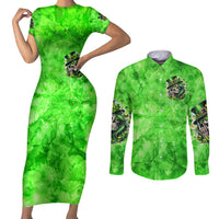 Irish Skull Couples Matching Short Sleeve Bodycon Dress and Long Sleeve Button Shirt Shamrock And Roll - Wonder Print Shop