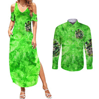 Irish Skull Couples Matching Summer Maxi Dress and Long Sleeve Button Shirt Shamrock And Roll - Wonder Print Shop