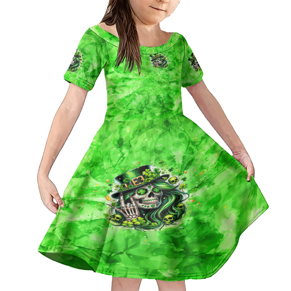 Irish Skull Family Matching Long Sleeve Bodycon Dress and Hawaiian Shirt Shamrock And Roll - Wonder Print Shop