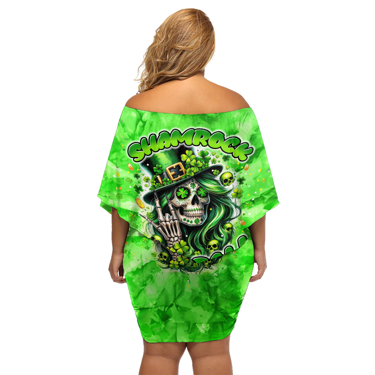 Irish Skull Family Matching Off Shoulder Short Dress and Hawaiian Shirt Shamrock And Roll - Wonder Print Shop