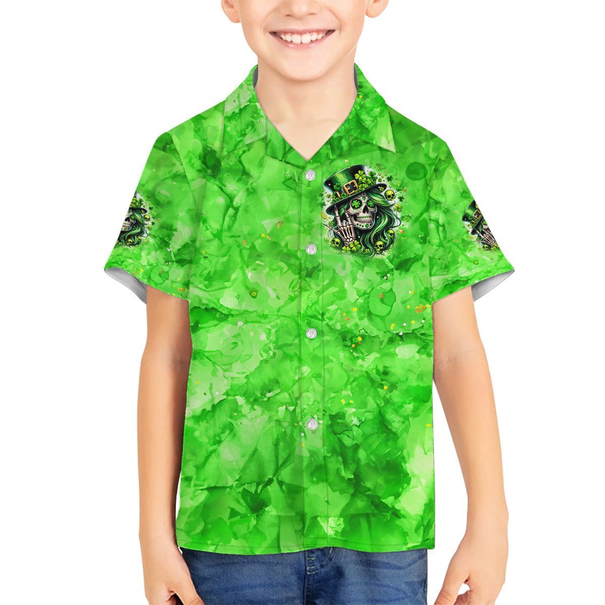 Irish Skull Family Matching Puletasi and Hawaiian Shirt Shamrock And Roll - Wonder Print Shop