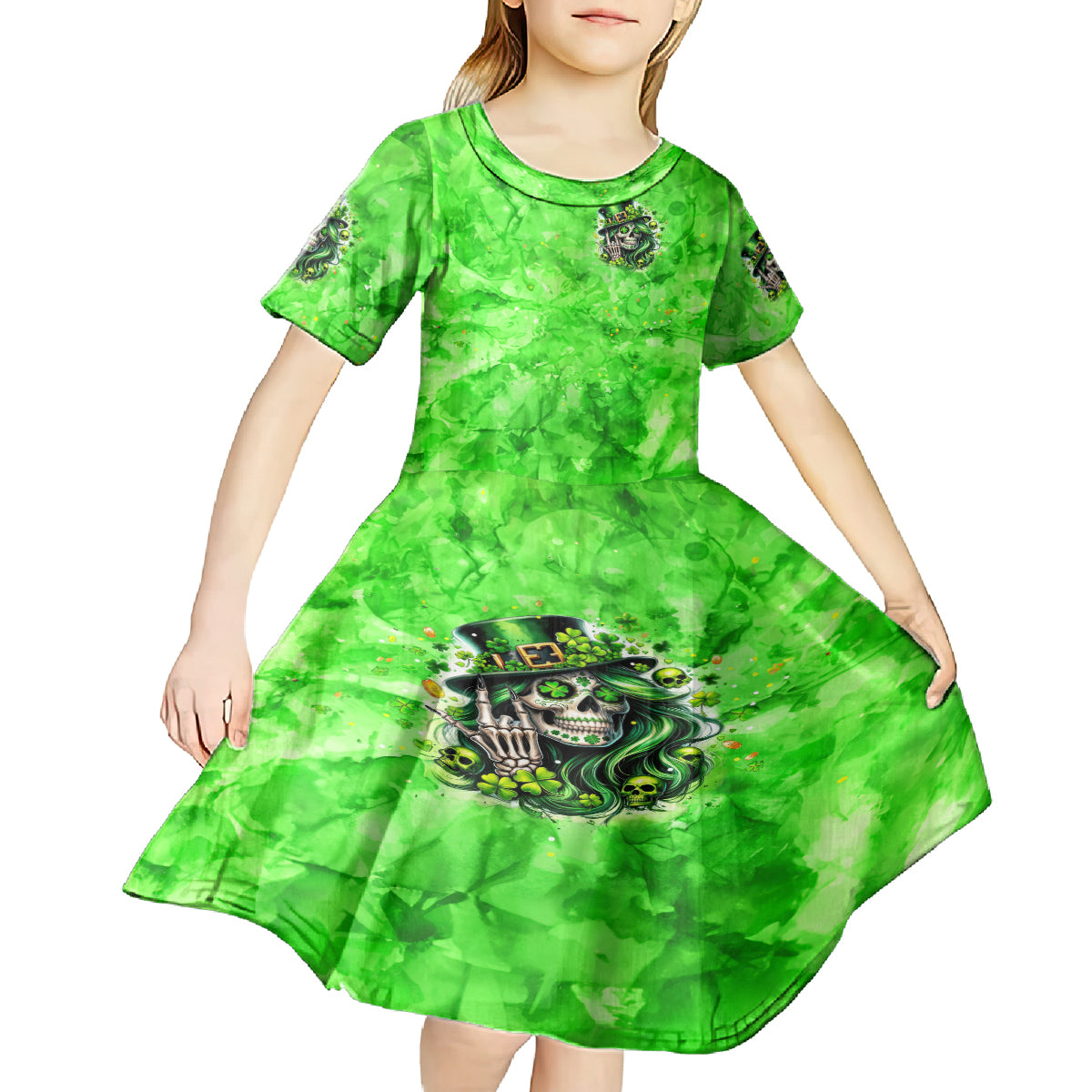 Irish Skull Kid Short Sleeve Dress Shamrock And Roll - Wonder Print Shop