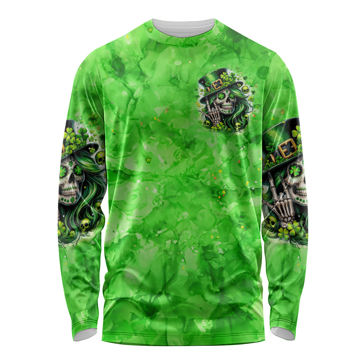 Irish Skull Long Sleeve Shirt Shamrock And Roll - Wonder Print Shop