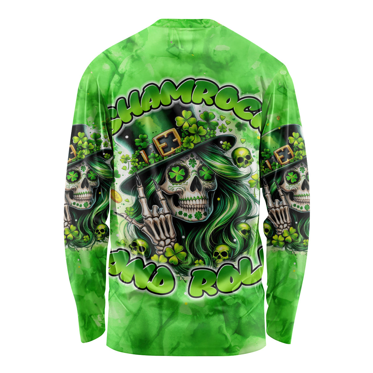 Irish Skull Long Sleeve Shirt Shamrock And Roll - Wonder Print Shop