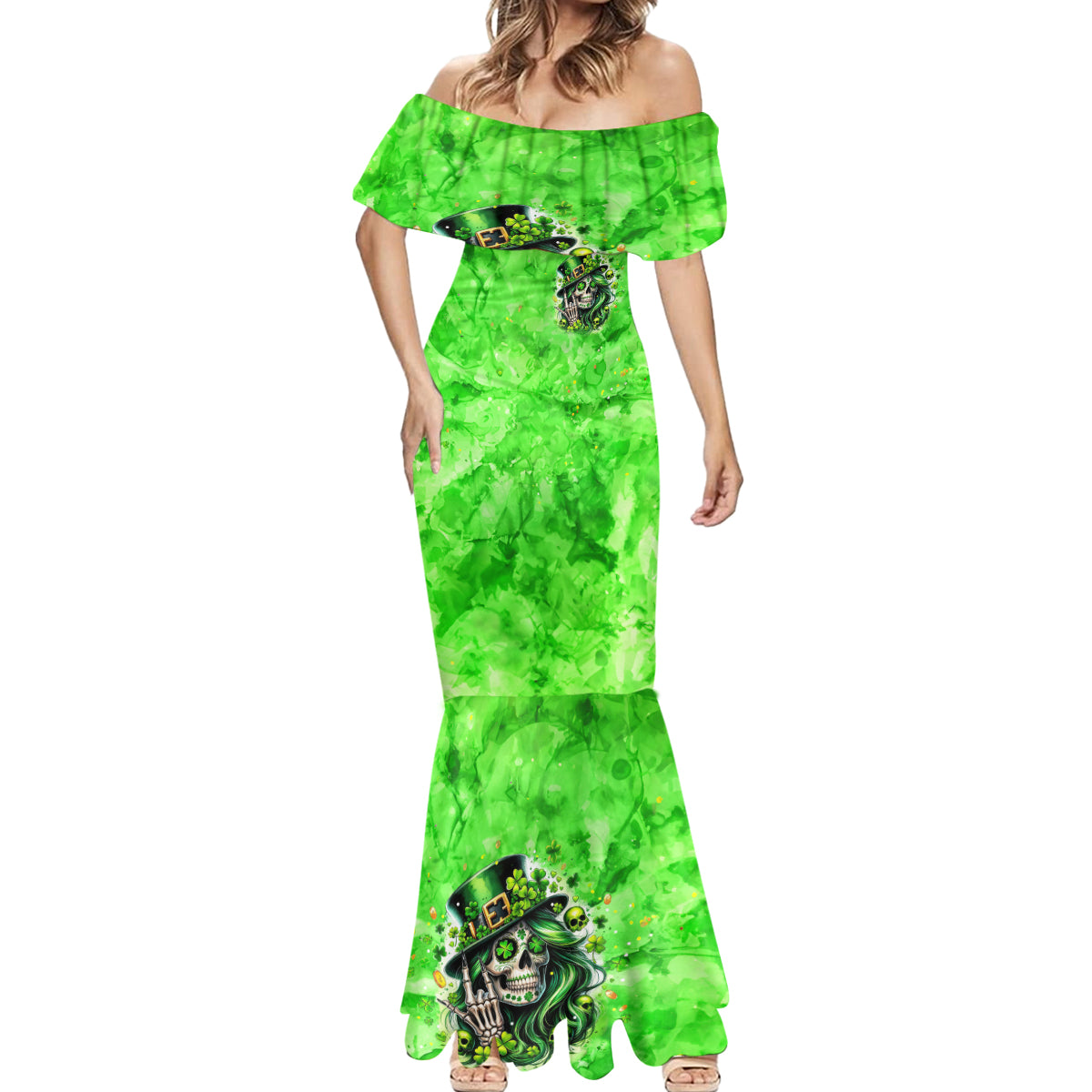 Irish Skull Mermaid Dress Shamrock And Roll - Wonder Print Shop