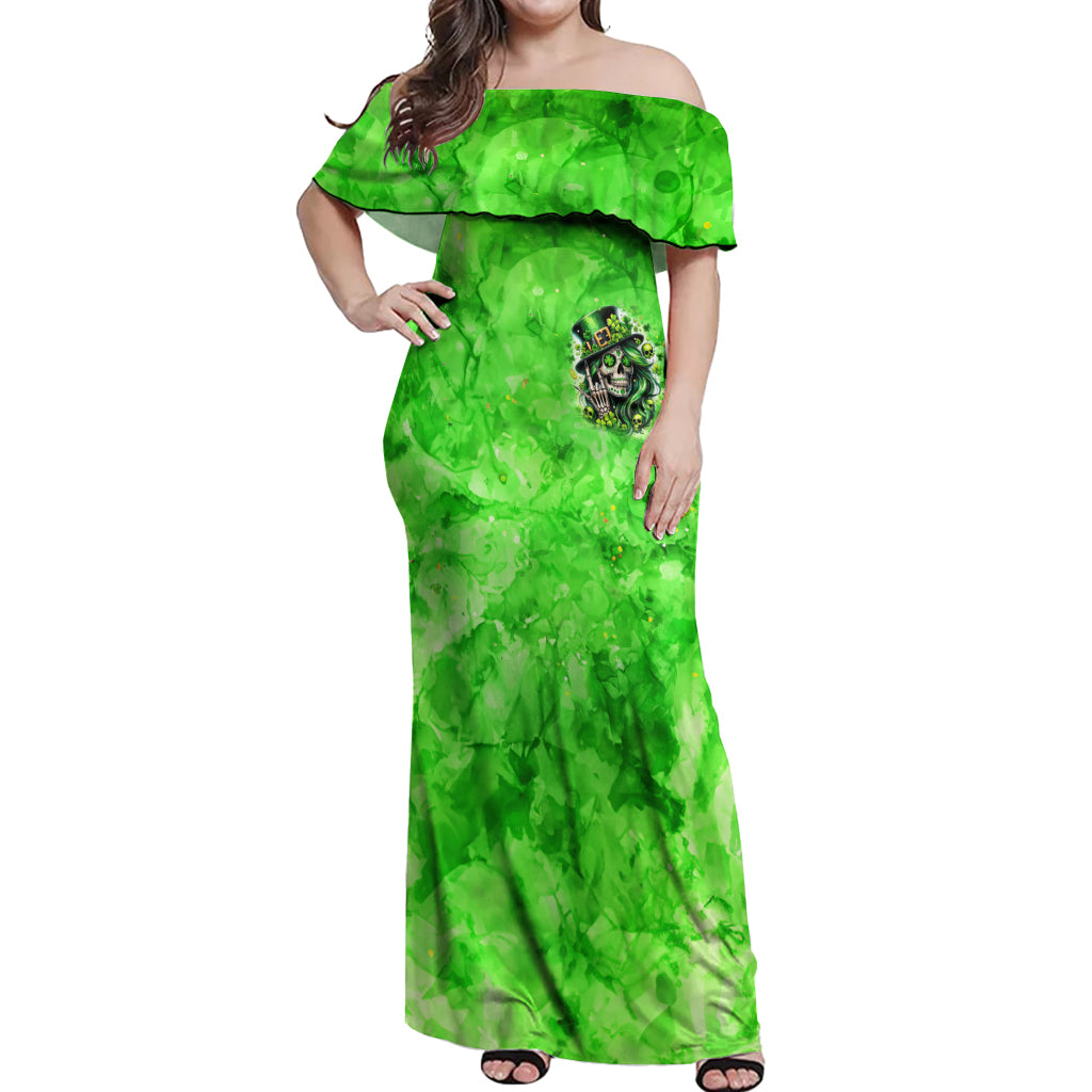 Irish Skull Off Shoulder Maxi Dress Shamrock And Roll - Wonder Print Shop