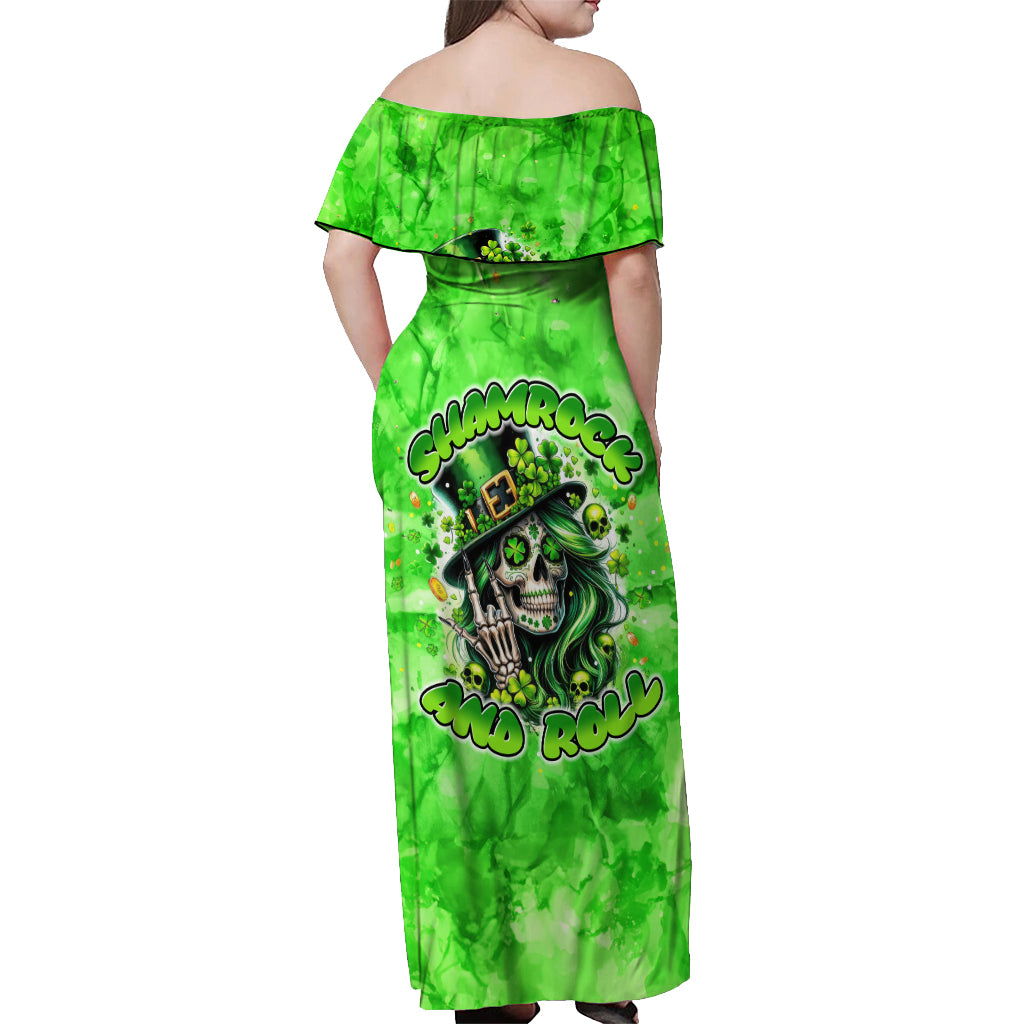 Irish Skull Off Shoulder Maxi Dress Shamrock And Roll - Wonder Print Shop