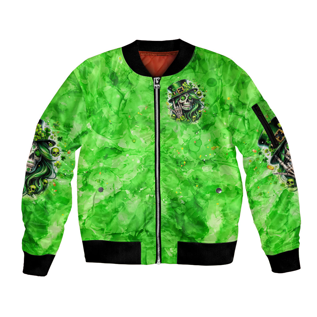 Irish Skull Sleeve Zip Bomber Jacket Shamrock And Roll - Wonder Print Shop