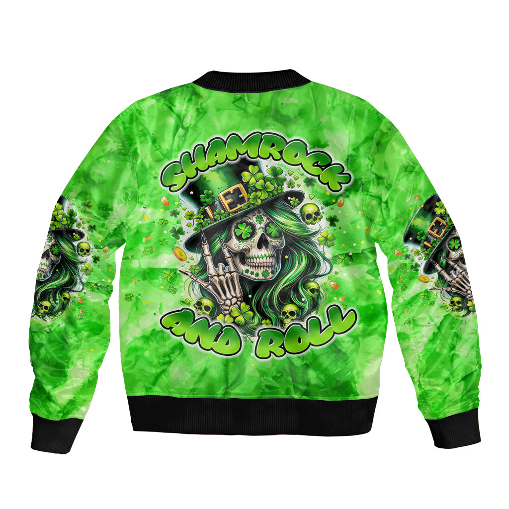 Irish Skull Sleeve Zip Bomber Jacket Shamrock And Roll - Wonder Print Shop