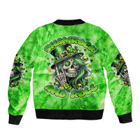 Irish Skull Sleeve Zip Bomber Jacket Shamrock And Roll - Wonder Print Shop