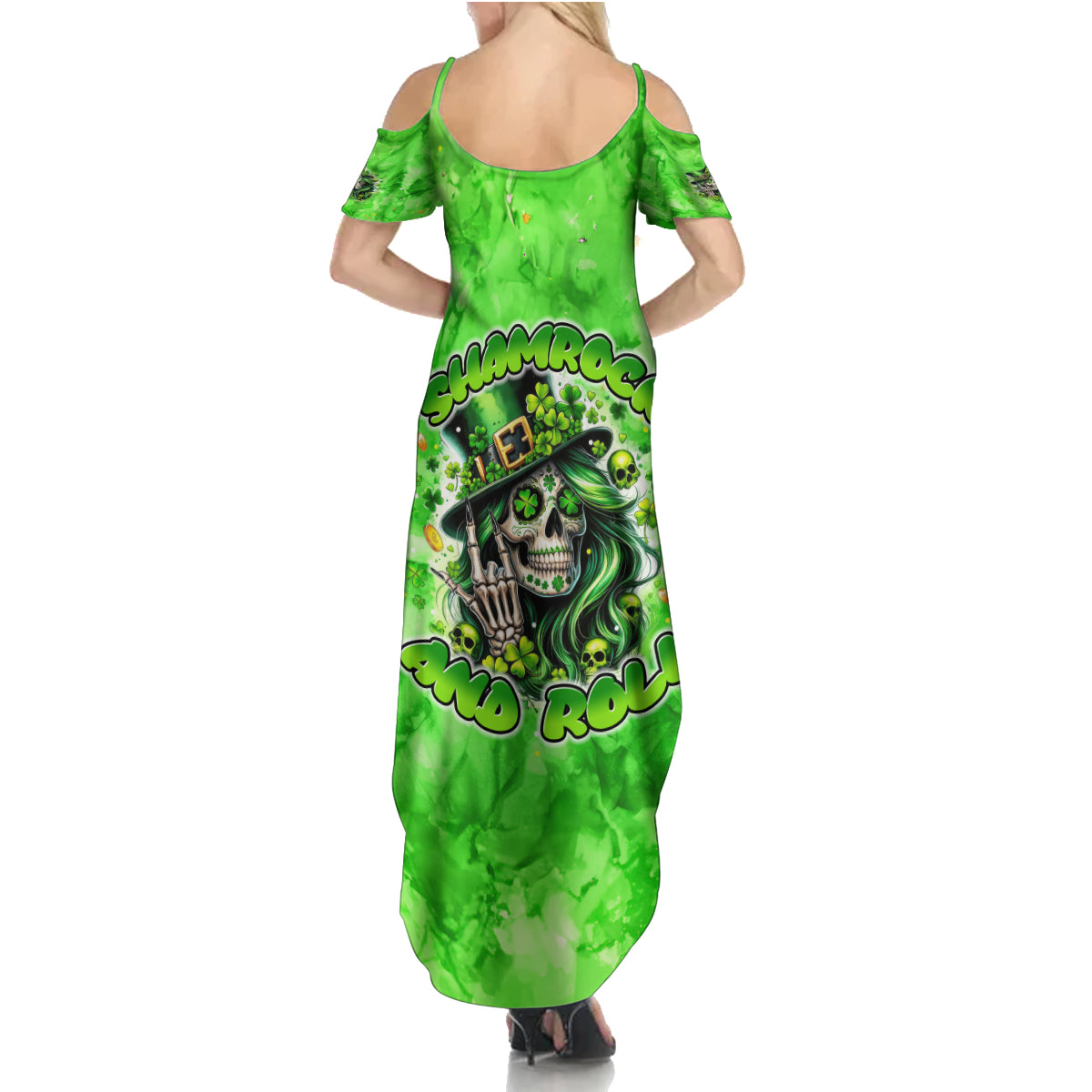 Irish Skull Summer Maxi Dress Shamrock And Roll - Wonder Print Shop