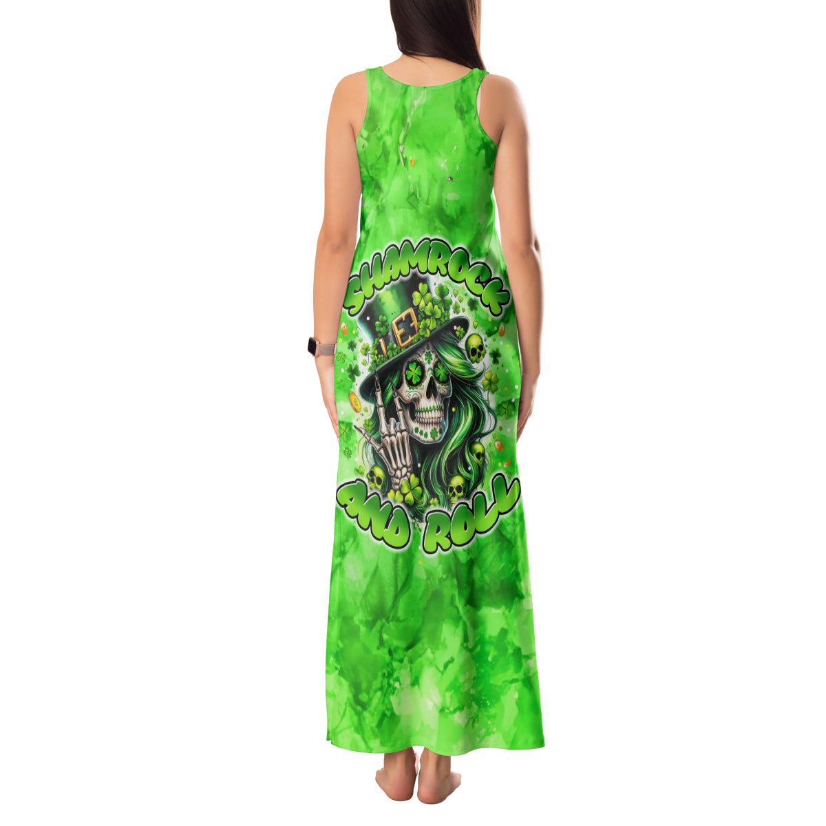 Irish Skull Tank Maxi Dress Shamrock And Roll - Wonder Print Shop