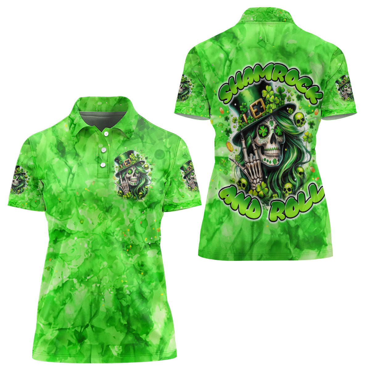 Irish Skull Women Polo Shirt Shamrock And Roll - Wonder Print Shop