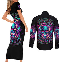 Rose Skull Couples Matching Short Sleeve Bodycon Dress and Long Sleeve Button Shirt The Good Girl In Me Got Tired Of The Bullshit So The Bitch In Me Came Out To Play - Wonder Print Shop