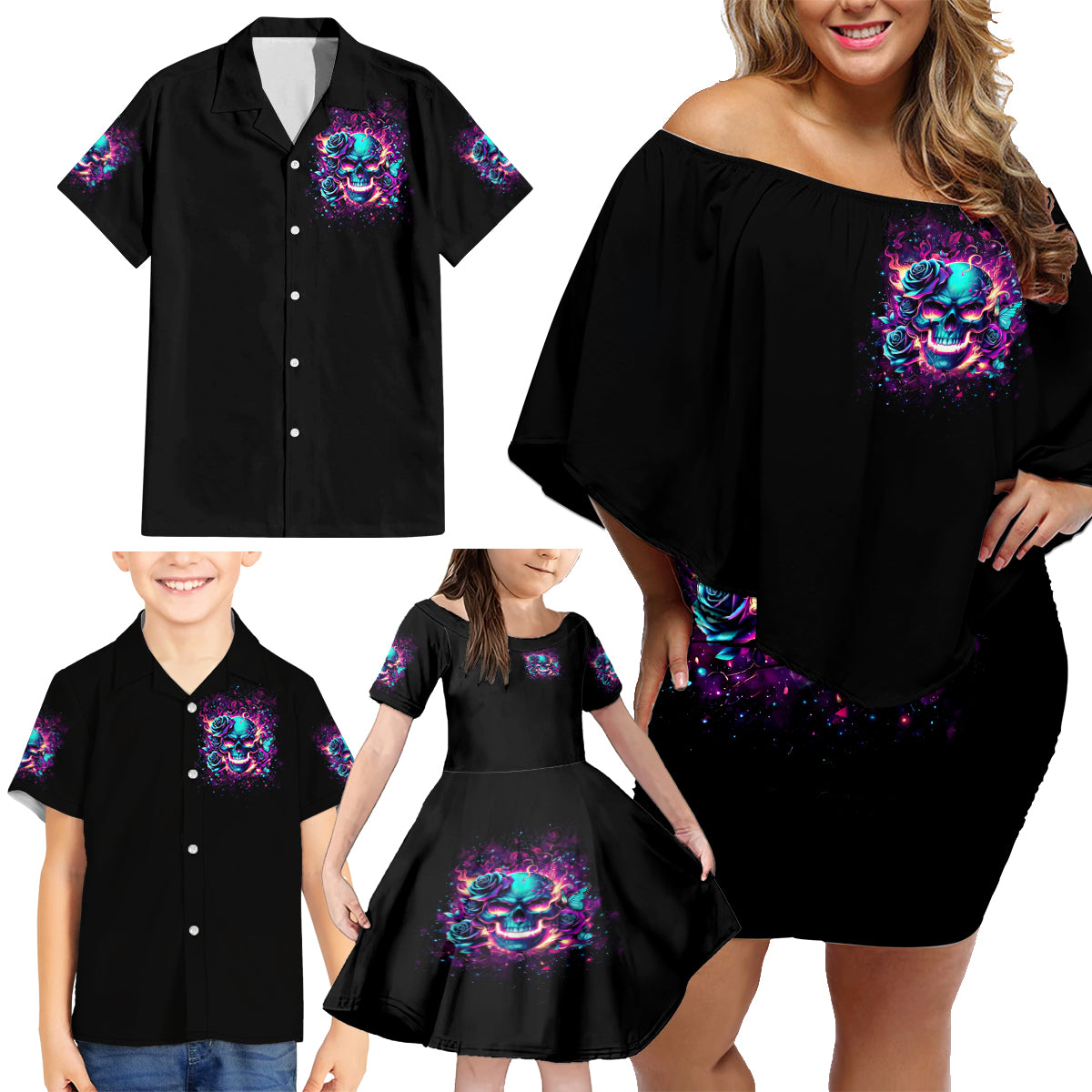 Rose Skull Family Matching Off Shoulder Short Dress and Hawaiian Shirt The Good Girl In Me Got Tired Of The Bullshit So The Bitch In Me Came Out To Play - Wonder Print Shop