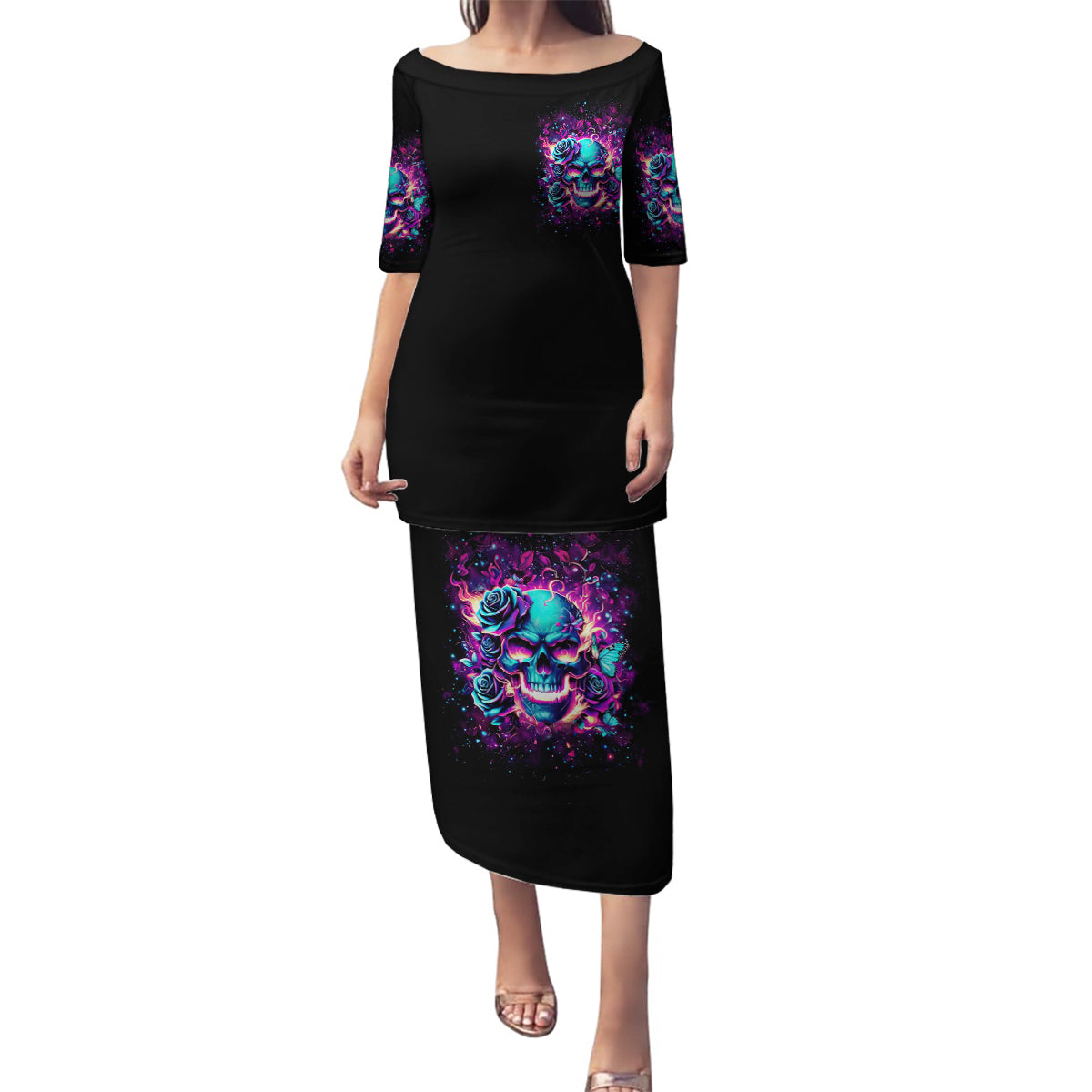 Rose Skull Family Matching Puletasi and Hawaiian Shirt The Good Girl In Me Got Tired Of The Bullshit So The Bitch In Me Came Out To Play - Wonder Print Shop