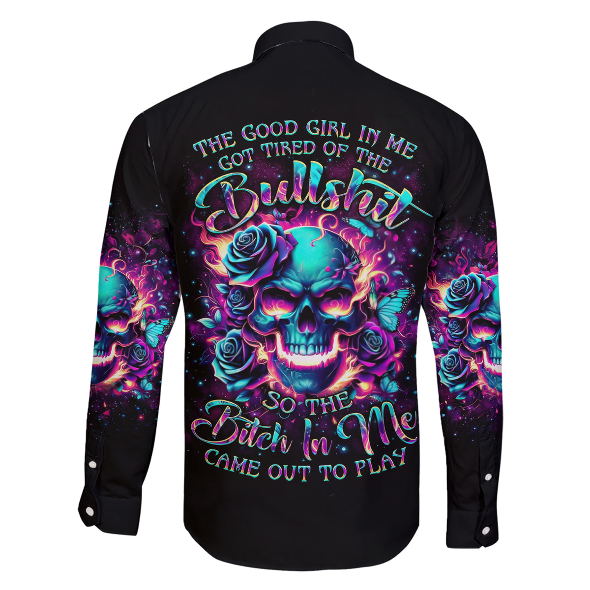 Rose Skull Family Matching Short Sleeve Bodycon Dress and Hawaiian Shirt The Good Girl In Me Got Tired Of The Bullshit So The Bitch In Me Came Out To Play - Wonder Print Shop