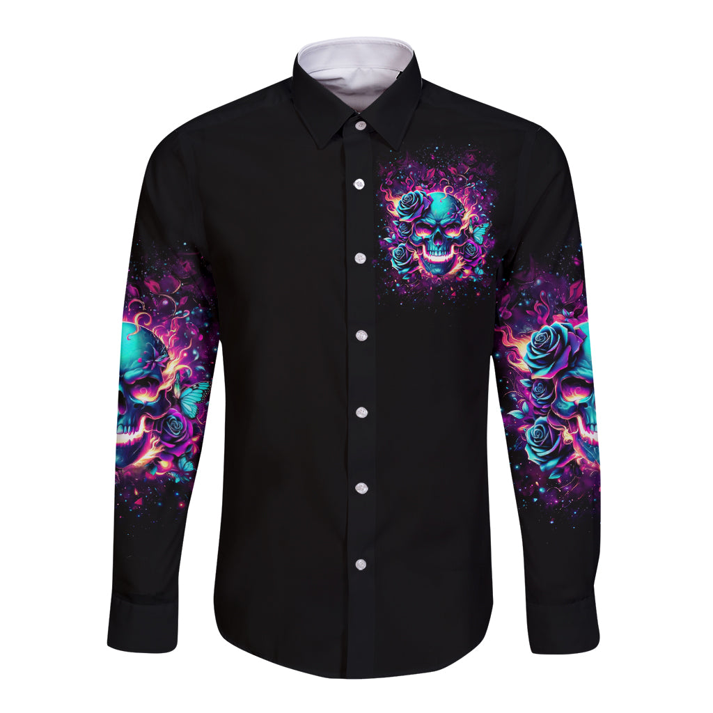 Rose Skull Long Sleeve Button Shirt The Good Girl In Me Got Tired Of The Bullshit So The Bitch In Me Came Out To Play - Wonder Print Shop
