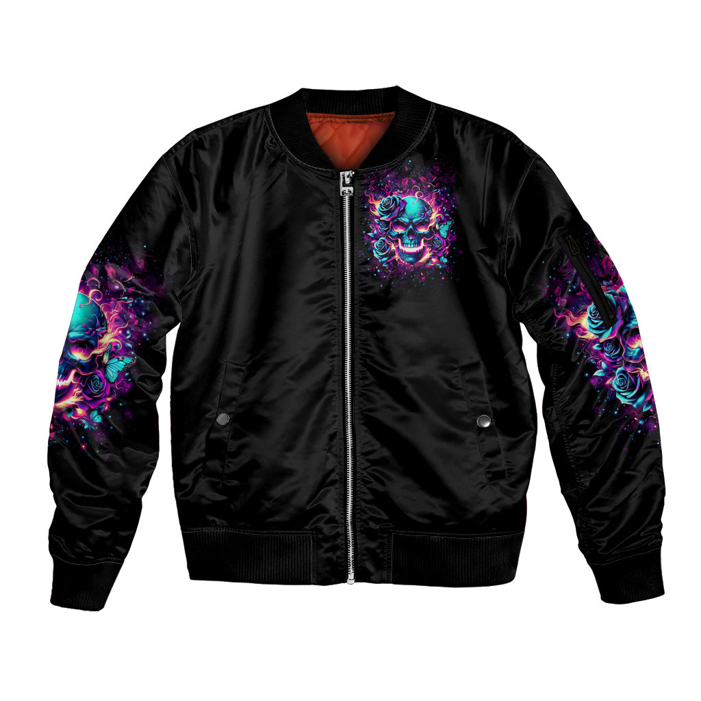 Rose Skull Sleeve Zip Bomber Jacket The Good Girl In Me Got Tired Of The Bullshit So The Bitch In Me Came Out To Play - Wonder Print Shop