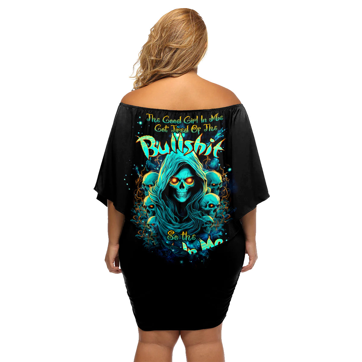 Witch Skull Family Matching Off Shoulder Short Dress and Hawaiian Shirt The Good Girl In Me Got Tired Of The Bullshit So The Bitch In Me Came Out To Play - Wonder Print Shop
