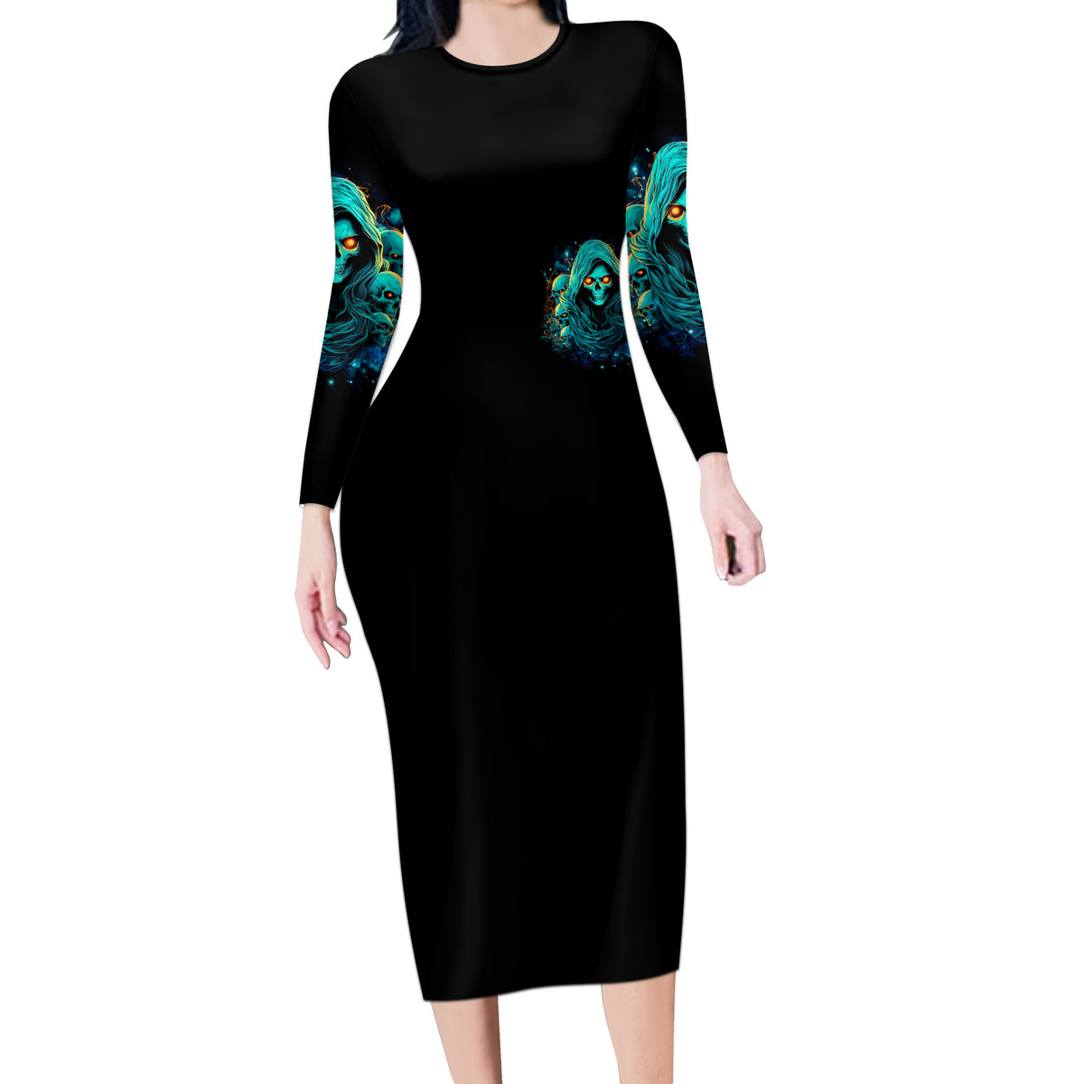 Witch Skull Long Sleeve Bodycon Dress The Good Girl In Me Got Tired Of The Bullshit So The Bitch In Me Came Out To Play - Wonder Print Shop
